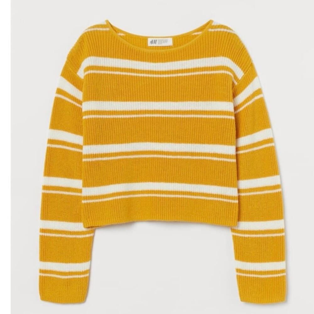 H&M Yellow and White Striped Knit Sweater - Girls Size 8/10